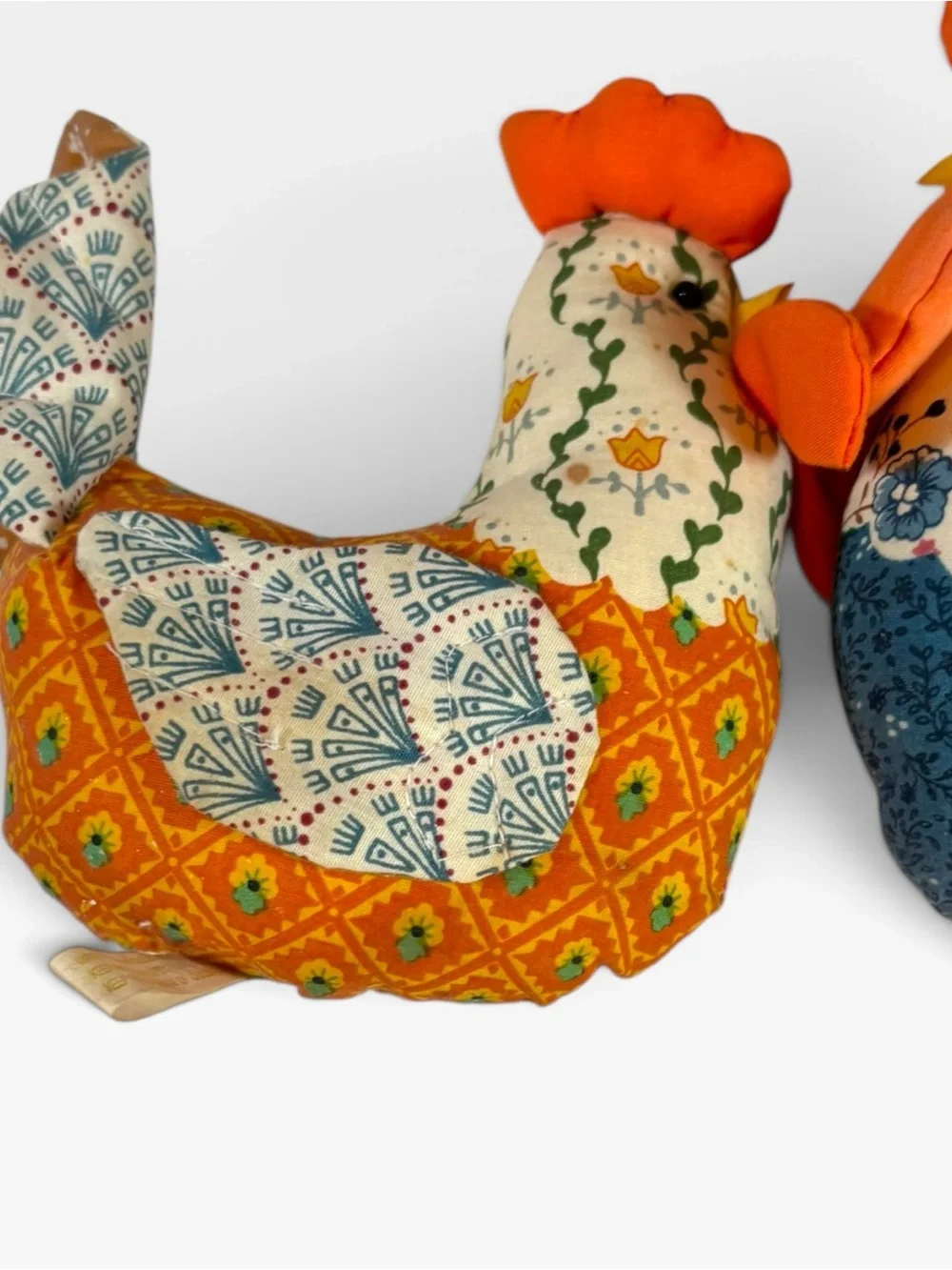 Vintage Quilted Fabric Chicken Rooster Family Set Of 3 Hen Pockets Farmhouse